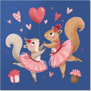 Squirrels Dancers Valentine's Day - Nutty for Love Posters and Art